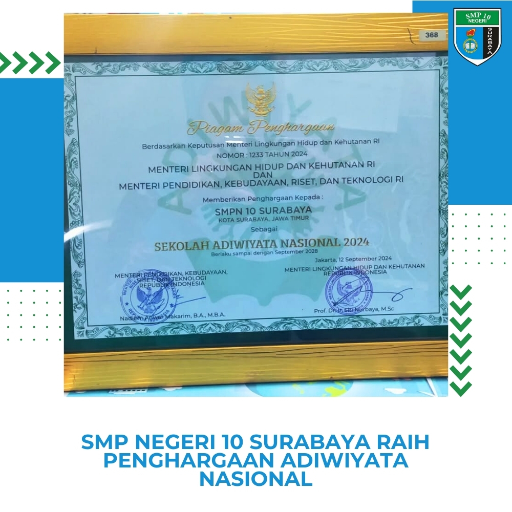 SMP Negeri 10 Surabaya Raih Penghargaan Adiwiyata Nasional Javabetsport